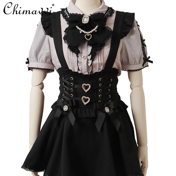 

Liz Fashion Sweet Princess Love Юбка с лентой на пуговицах + массовое производство Лолита с подвеской в виде банта Симпатичная рубашка Осенняя одежда в стиле Лолиты