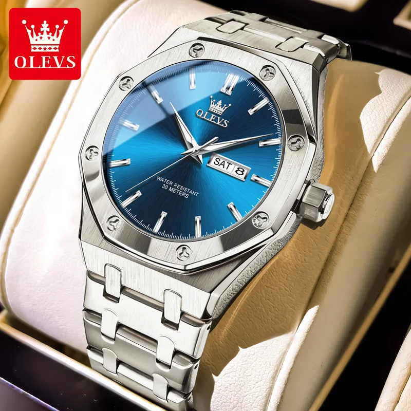 

OLEVS Original Brand Men's Watches Date Waterproof Fashion Quartz Watch for Man Luminous Dual Calendar Business Male Wristwatch