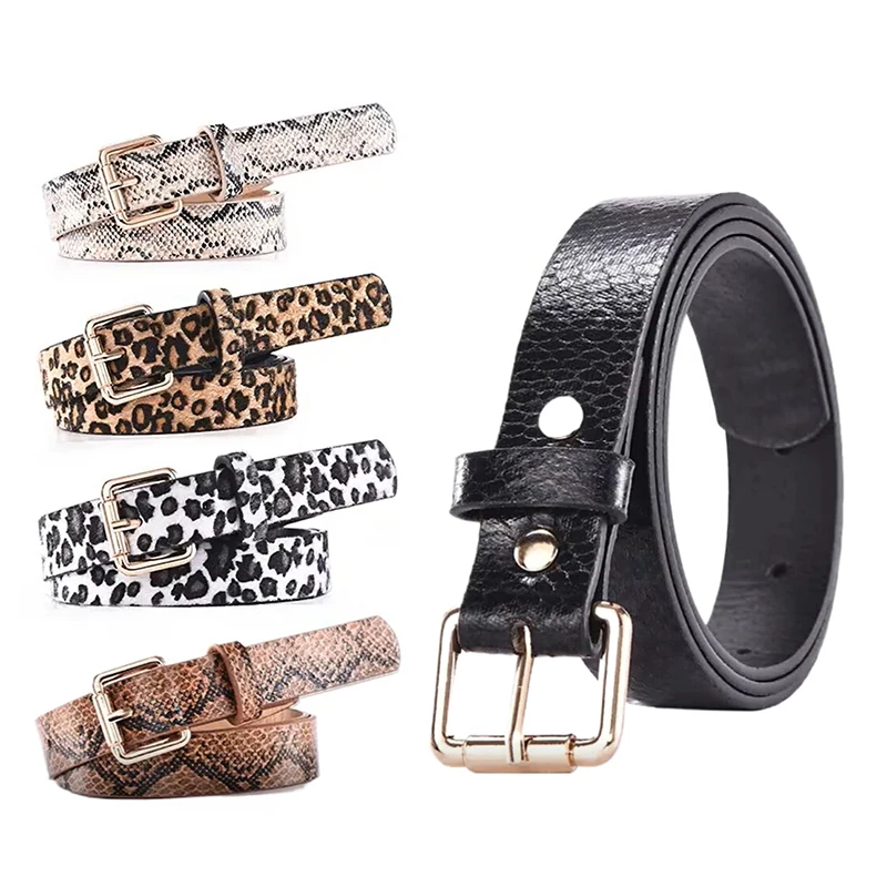 

PU Leather Leopard Snake Print Slim Belt For Women Snake Patterned Wide Leopard Patterned Decorative Gold Buckle Versatile Belt