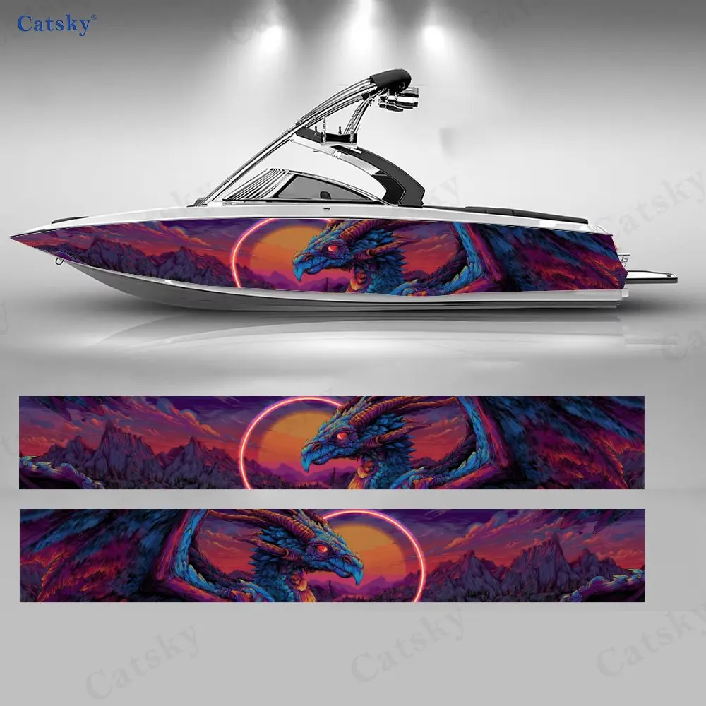 Horned Dragon Wings Colorful Mountain Boat Body Sticker PVC Material Boat Decoration Sticker Unique Water Sports Boat Decoration