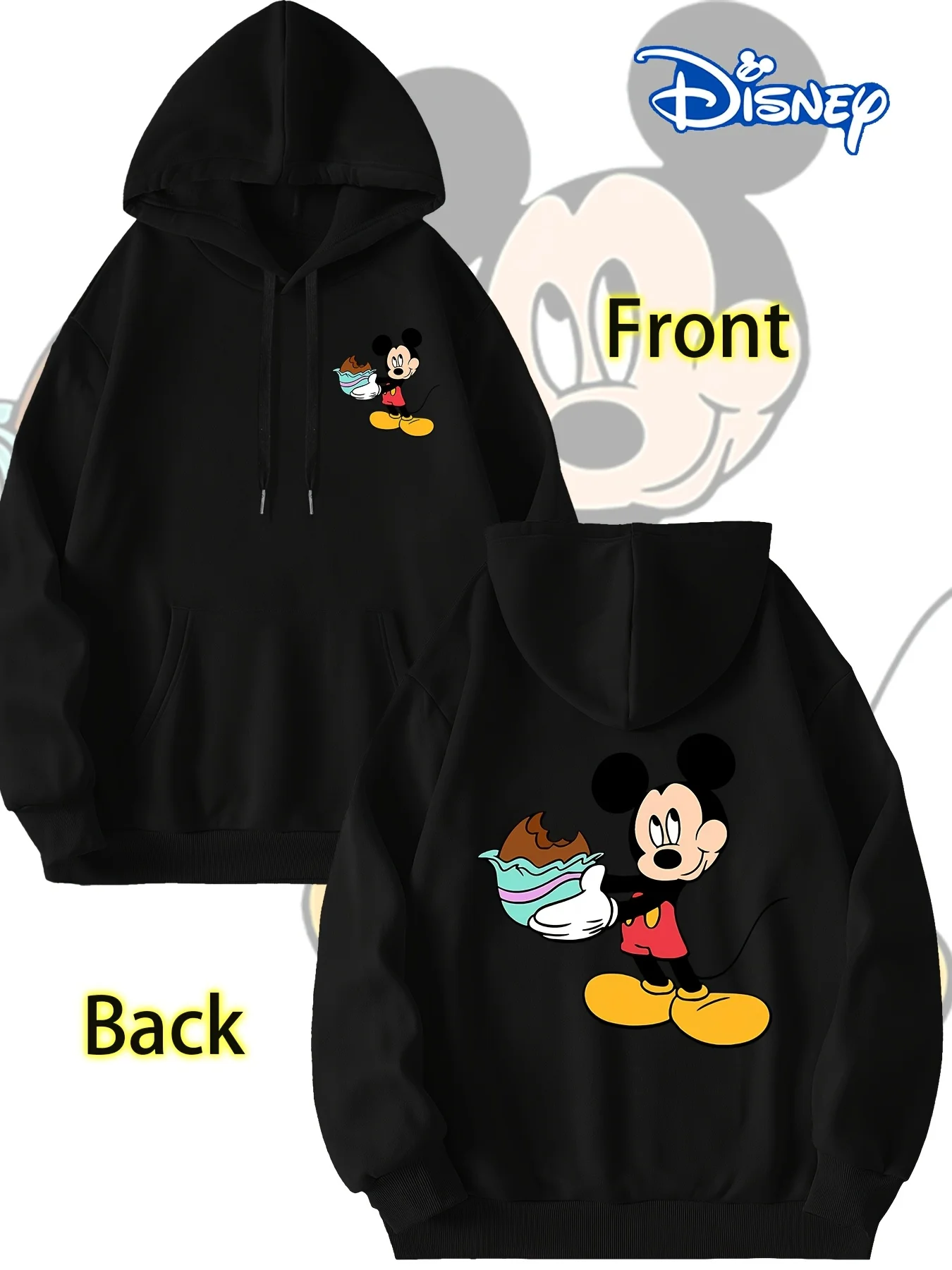 Mickey Mouse Hoodie - Unisex Pullover Sweatshirt, Soft Crew Neck Couple's Style, Four Seasons Casual Sportswear