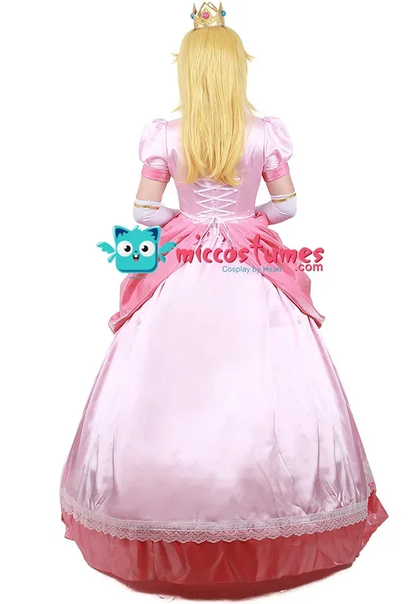 Micfigurinos-Traje Cosplay Peach para Mulher, Vestido Rosa, Luvas, Brincos, Coroa, Anágua, Adulto