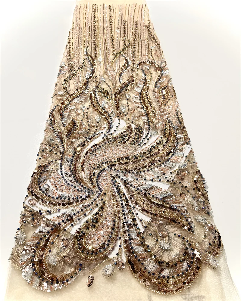 

Африканская кружевная ткань, 5 ярдов, кружевная тяжелая кружевная ткань с бисером, 2026, высокое качество, вышитая блестками, нигерийская ткань для свадебного платья