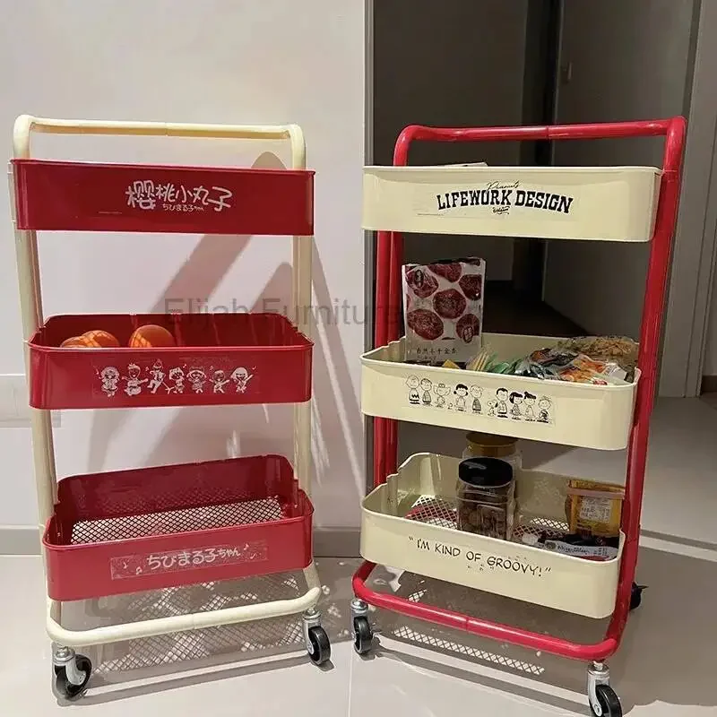 

Layer Multi Floor Standing Snack Storage Rack For Household Small Hand Carts Movable Wheels Salon Furniture