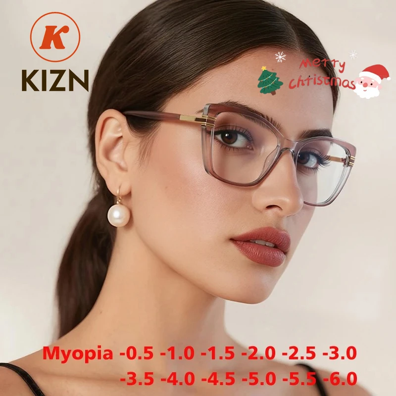 KIZN TR90 مربع النساء قصر النظر النظارات الطبية الإطار موضة جديدة مكافحة الضوء الأزرق مخصص شخصية نظارات-0.50 إلى -6.0
