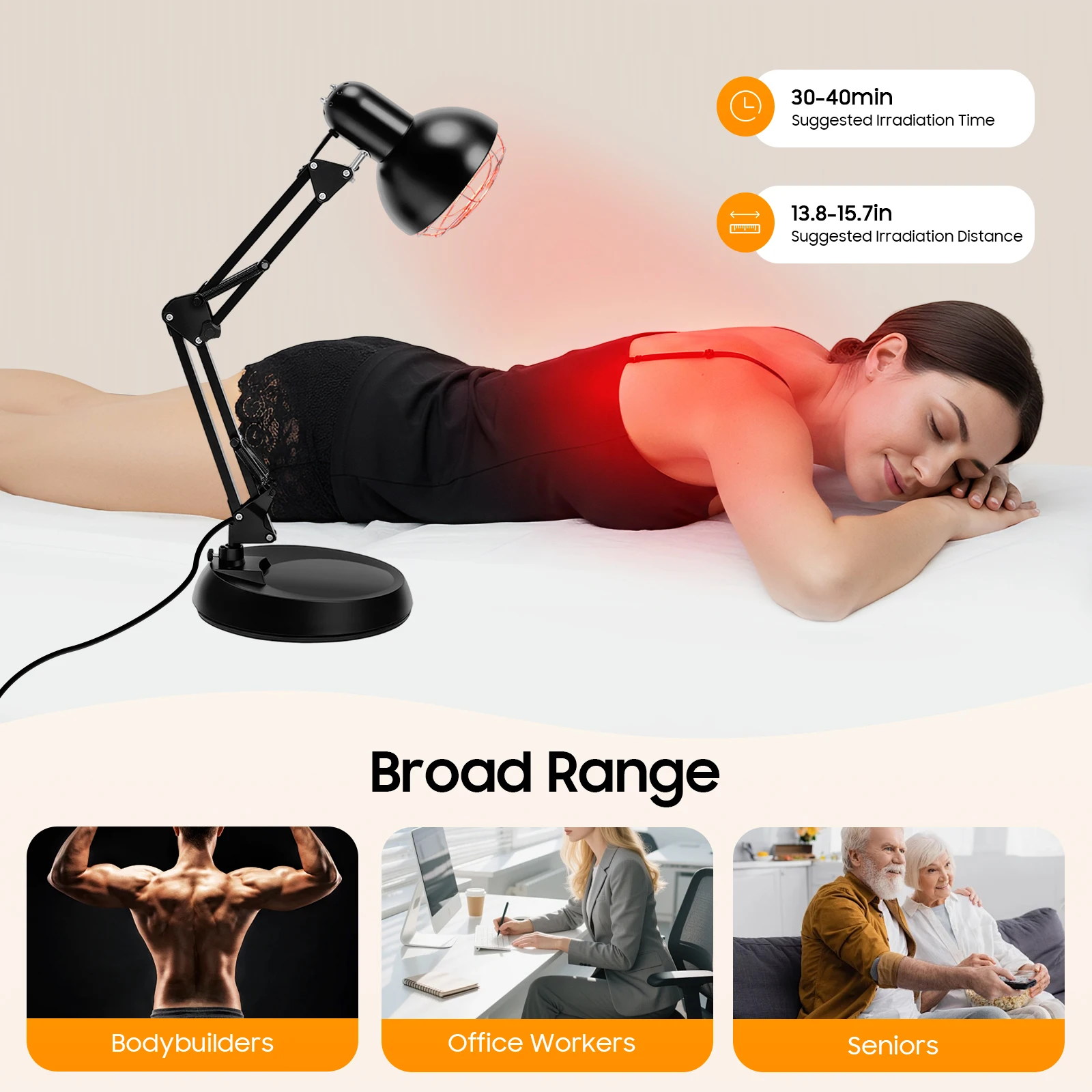 150W Infrarot-Wärmelampe für Zuhause Infrarot-Therapielampe zur Linderung von Muskelschmerzen und Rückenschmerzen Schwarz 65cm – Detail 8