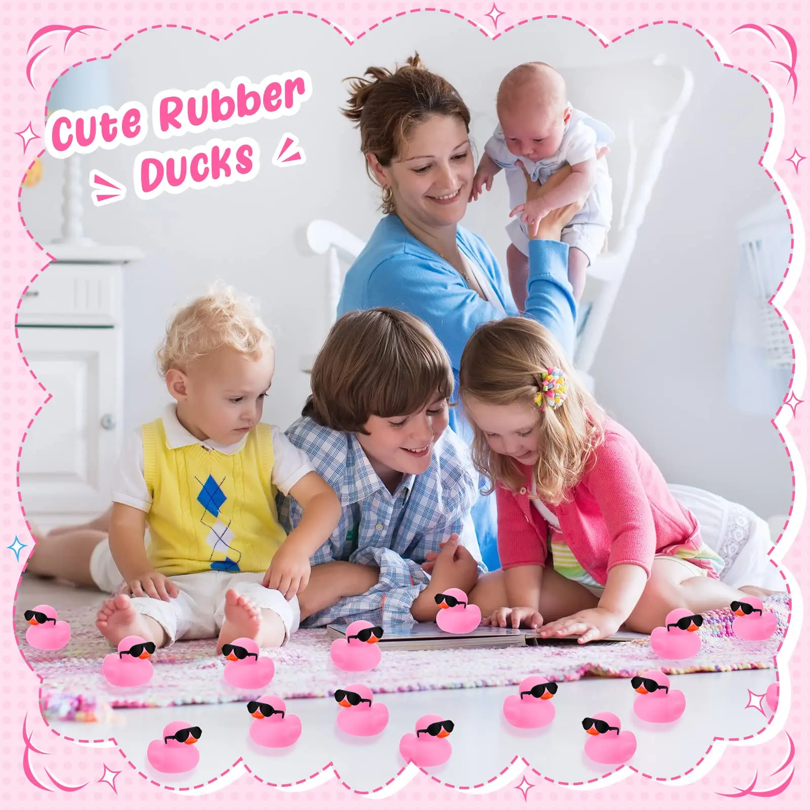 6/12/24/36 Mini Rubber Ducks Pink with Sunglasses Sets Duck Toys Squeaky Rubber Ducks Cute Duckies for Little One Birthday Party