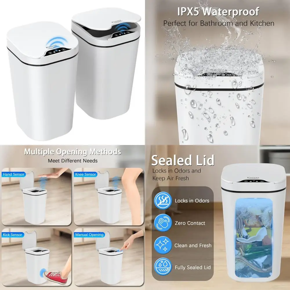 

Touchless 2.5 Gallon Smart Bathroom Trash Can with Lid, Motion Sensor Bin, Slim Design for Home Office Use (White)