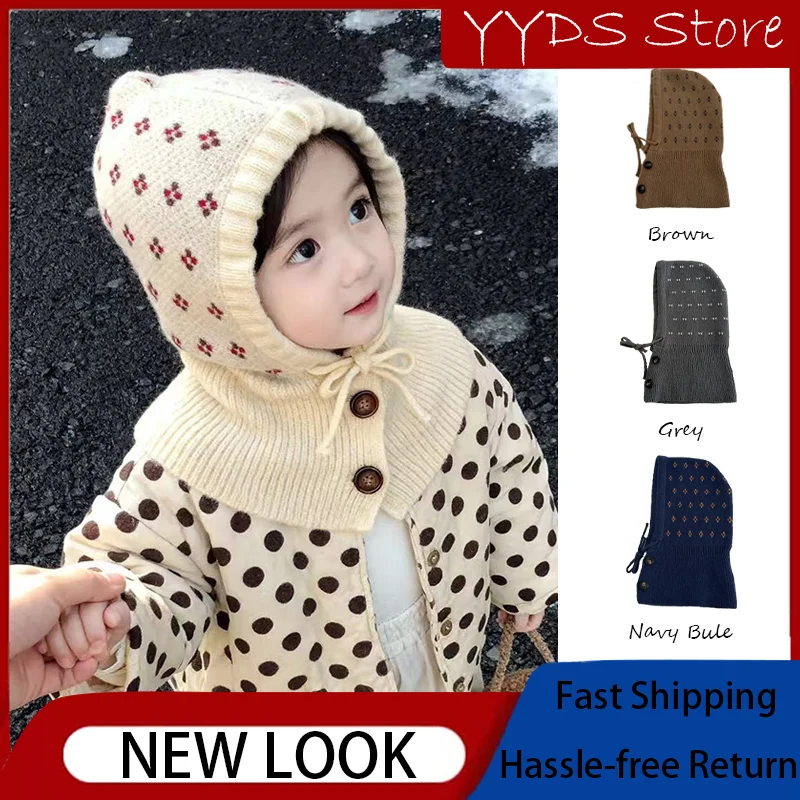 

Kids Winter Balaclava Hat - Floral Print Thick Knit 2-in-1 Earflap Neck Gaiter, Warm Cozy Beanie for Baby Girls