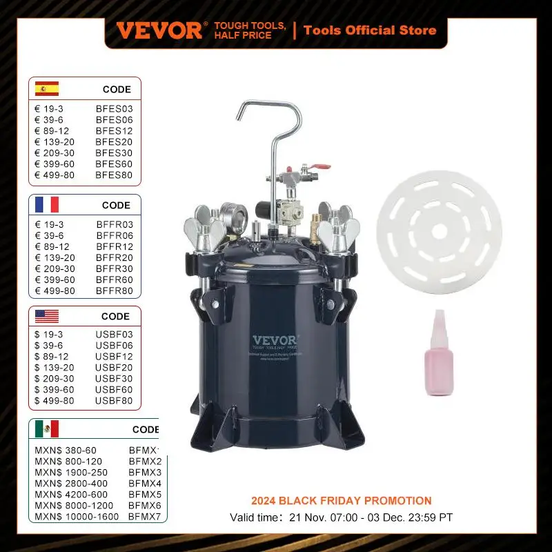 

VEVOR 10L Spray Paint Pressure Pot Tank Air Paint Pressure Pot Metal Rack Leak Repair Sealant for Industry Home Construction