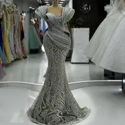 Formal Mermaid Long Silver Evening Prom Dresses 2024 Arabic Sparkle Beaded Sequins Women's Wedding Engagement Party Gowns