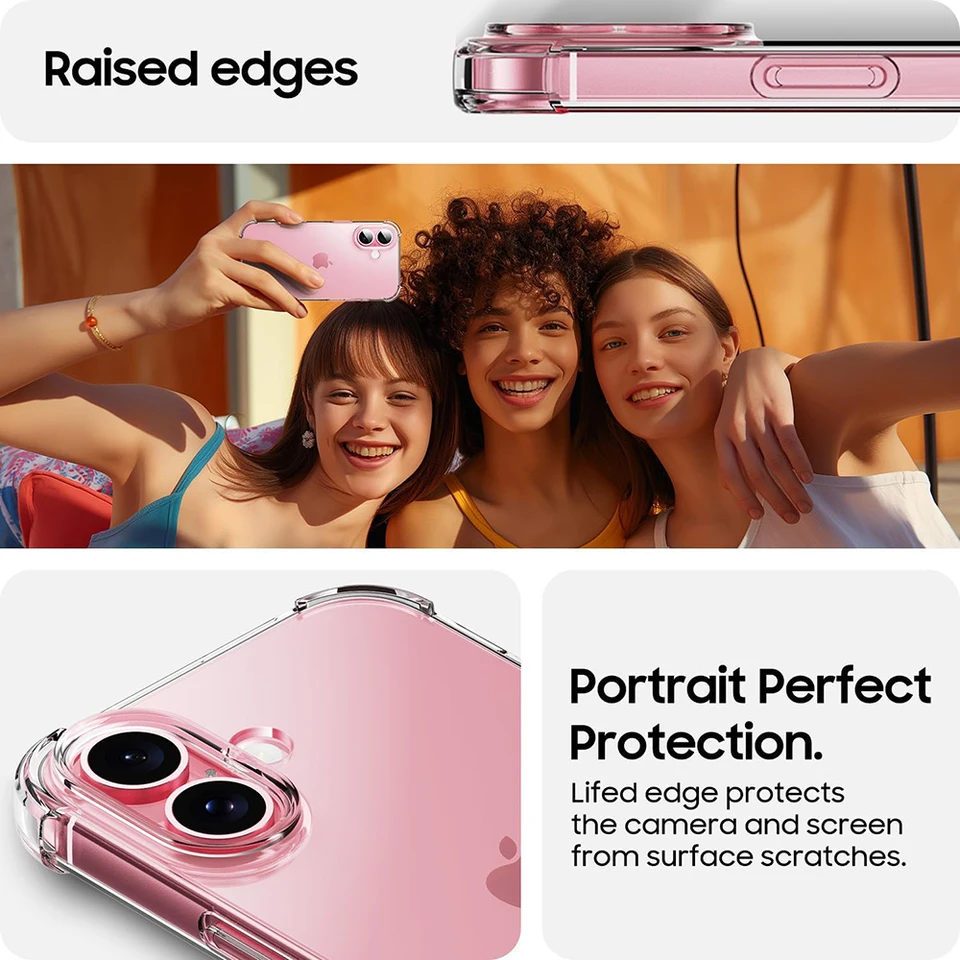 Funda de silicona de lujo a prueba de golpes para iPhone 17 16 15 14 13 12 11 Pro Max Air X XS 7 8 Plus, transparente con borde protector 5