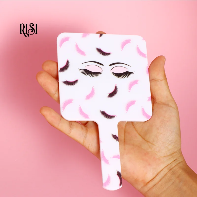 Free RISI Eyelash Extension Handheld Makeup Square Mirror Female Makeup Cosmetic Beauty Tools Handheld Vanity Make Up Mirror