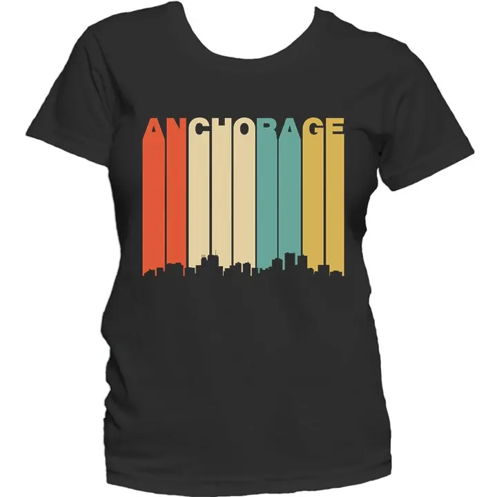 Women'S Anchorage T Shirt Retro 1970'S Style Alaska Downtown Skyline By Really Awesome