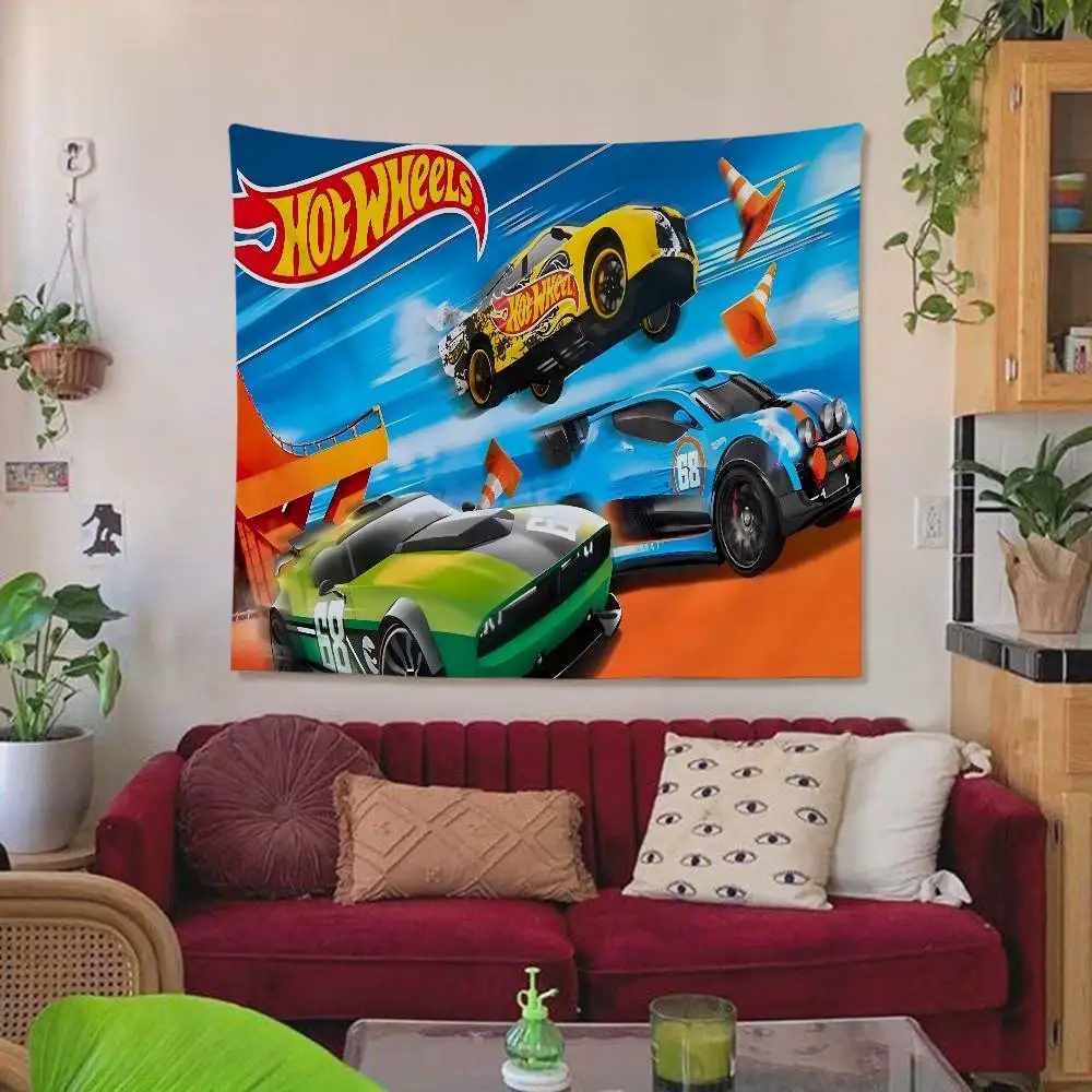 Hot Wheels Racing Mikrofaser bunter Wandteppich Wandbehang Hippie Blumen Wandteppiche Wohnheim Dekor japanischer Wandteppich