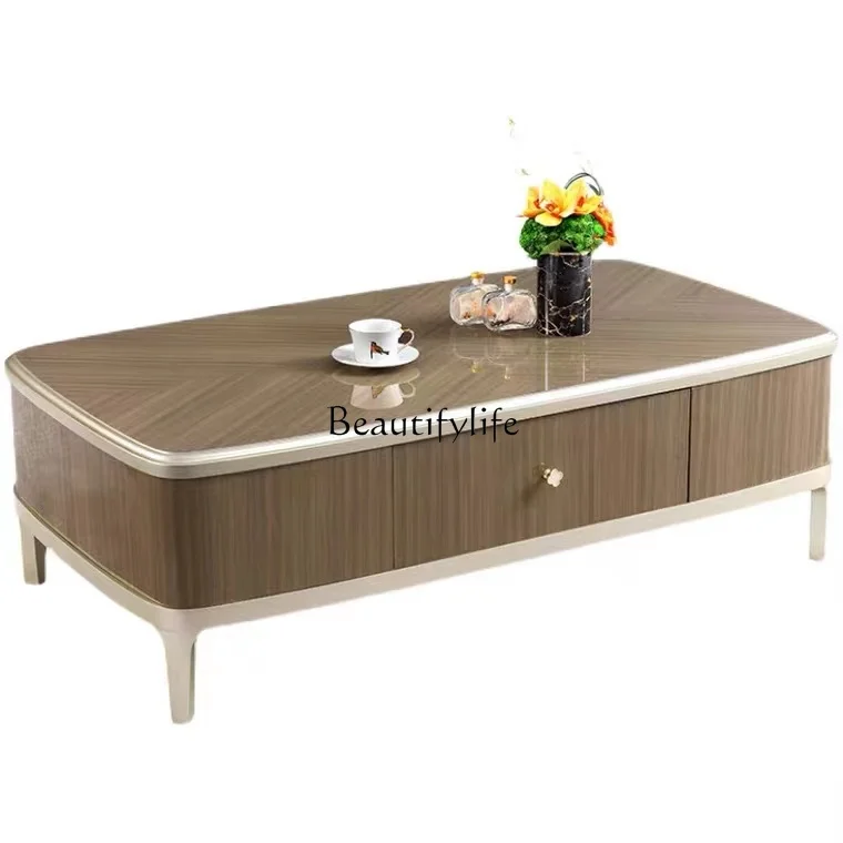 

American light luxury coffee table rectangular solid wood complete small apartment living room