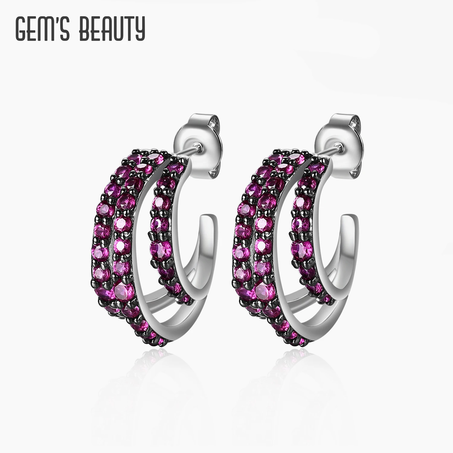 

Женские серьги-кольца из серебра 925 пробы, с рубином