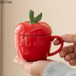 Ceramic Mug Cartoon Apple Fruit Shape Cover Band Tomato Coffee Cup Children's Breakfast Milk Mug Festivals Birthday Present