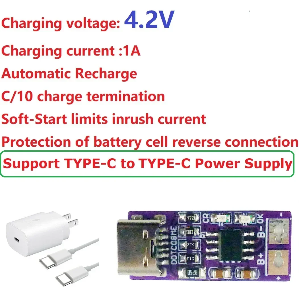 Ultra-Small Type-C Li-ion Li-Po  Lithium Battery Charging Module PD QC FCP USB 18650 TP4056 1A Charger