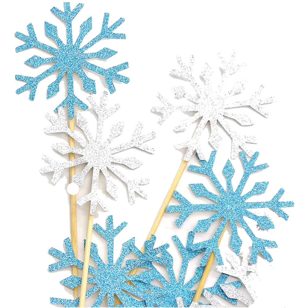 زينة كعكة الأميرة المثلجة ، زينة كيك كب كيك للشتاء ، فضي وأزرق ، لوازم حفلات أعياد الميلاد