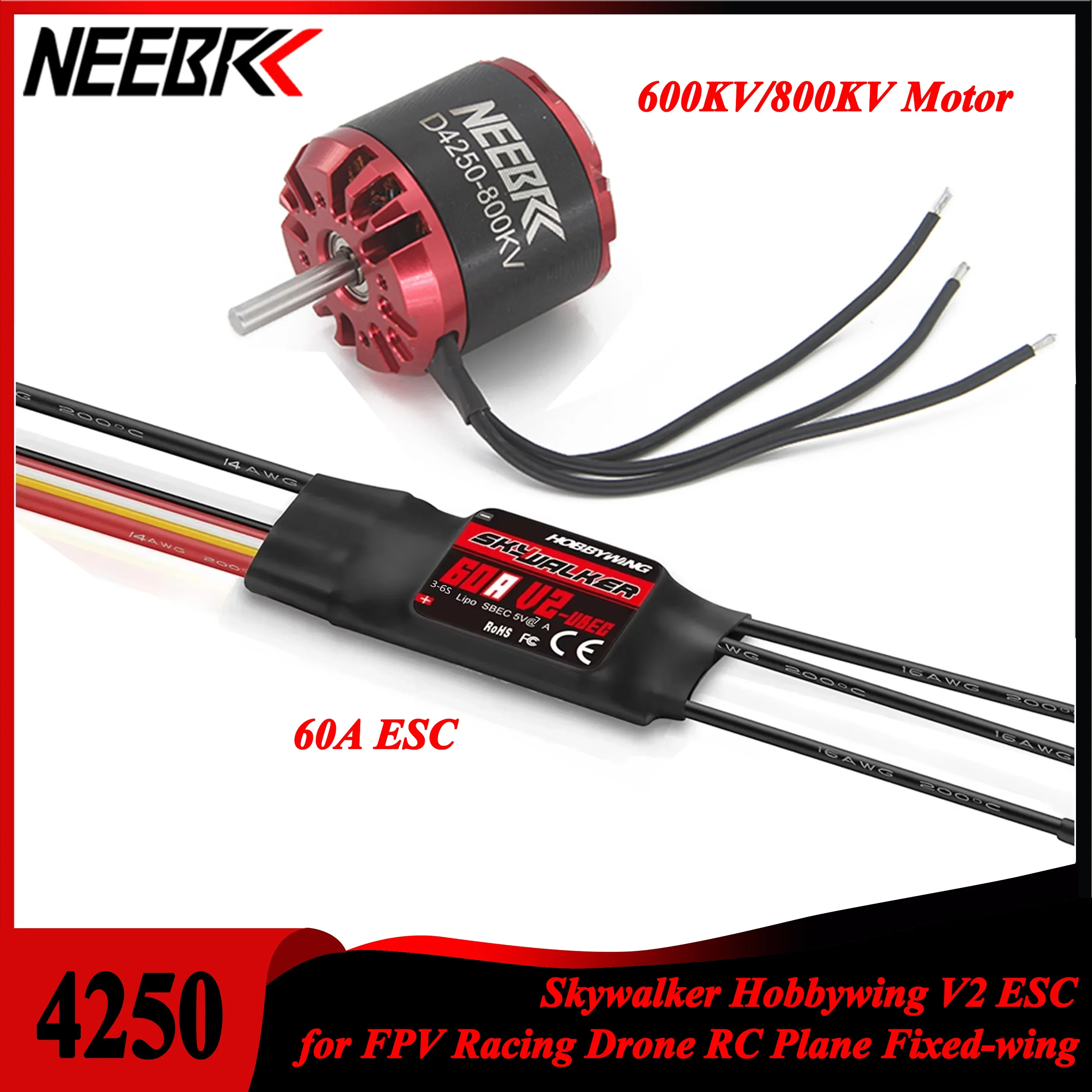 

NEEBRC 4250 600KV 800KV Outrunner Brushless Motor and 60A V2 ESC for FPV Racing Drone RC Plane Airplane Fixed-Wing Toy Parts