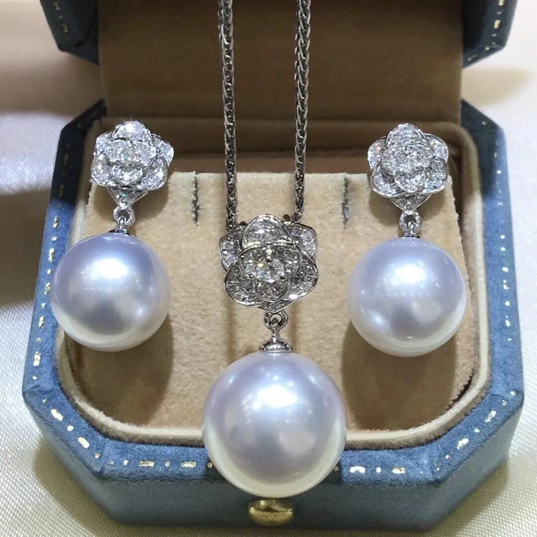 Gorgeous AAAAA 10-11mm south sea White ROUND pearl pendant earring set 925s