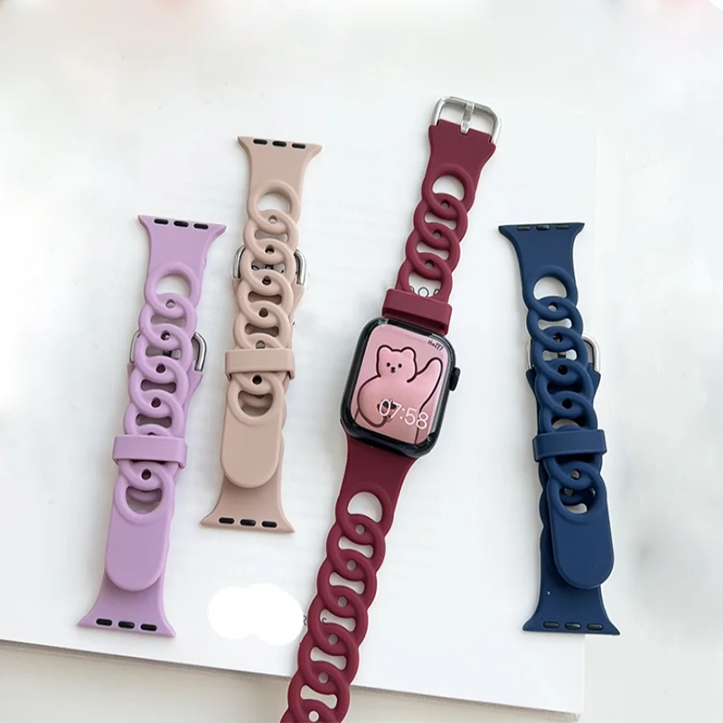 Silicone Strap for Apple watch band 44mm 40mm 45mm 49mm 41mm 38mm Accessories Gourmette bracelet iWatch series 7 6 5 4 3 8 ultra