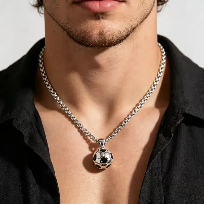 316L Stainless Steel Football Pendant Chain Necklace For Men Boy Jewelry Soccer Accessories for Gift