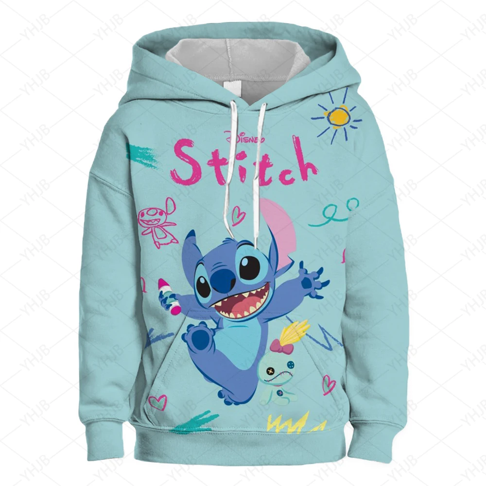 Stitch Children Girl Boy Hoodies Disney Little Monster Kids Pullover Anime Cartoons Casual Clothes Kid Kawaii Tops Sweatshirts