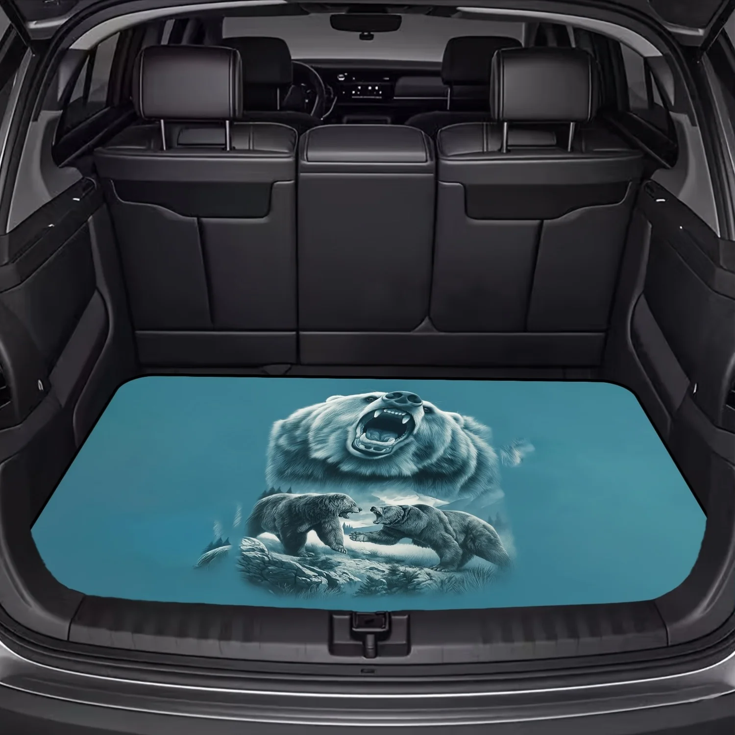 1pc, Mighty Animals Style Fiber Car Backseat Organizer, Bear Pattern, Essential For Travel, Universal For Various Models, Car In