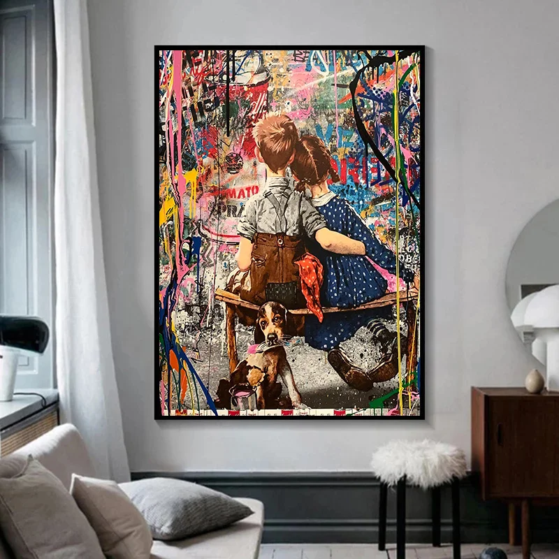 Moderne Abstrakte Straßenkunst Lustiges Porträt Leinwanddruck Poster Banksy Graffiti Wandkunst für Wohnzimmer-Dekoration Ästhetik