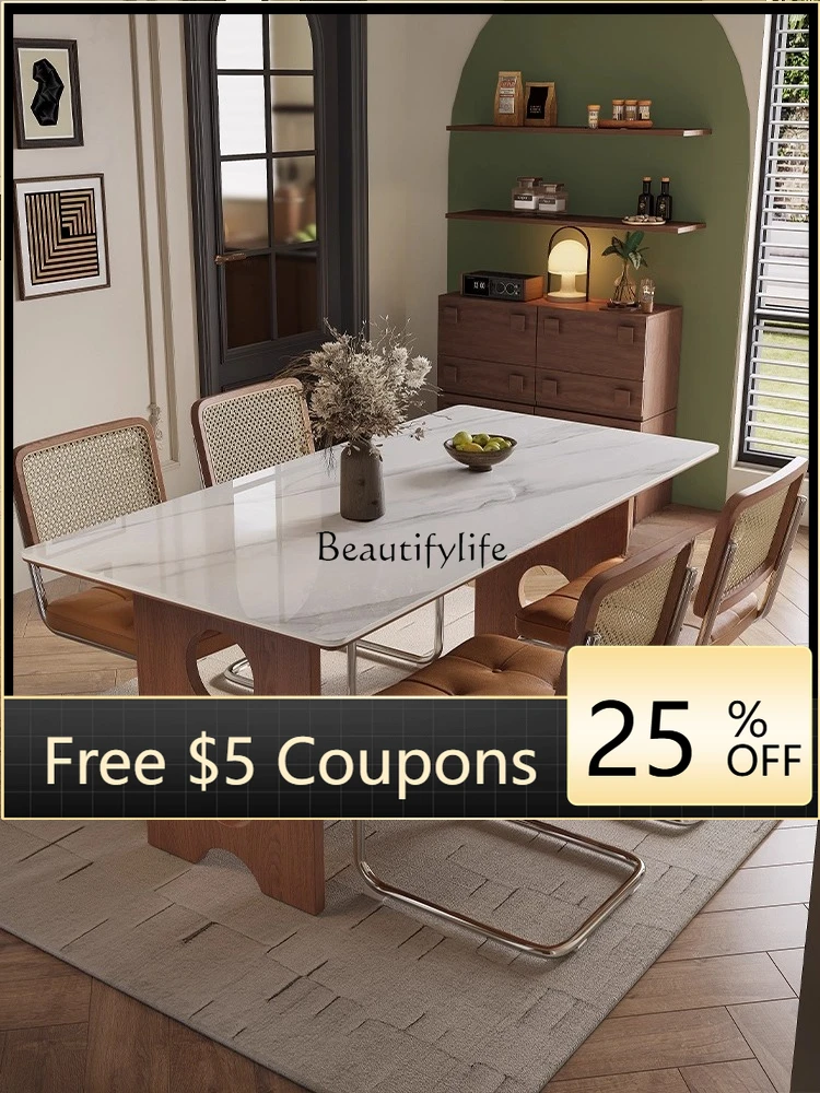 

FF Обеденный стол из массива дерева, каменная плита, домашняя гостиная, современный простой прямоугольный обеденный стол