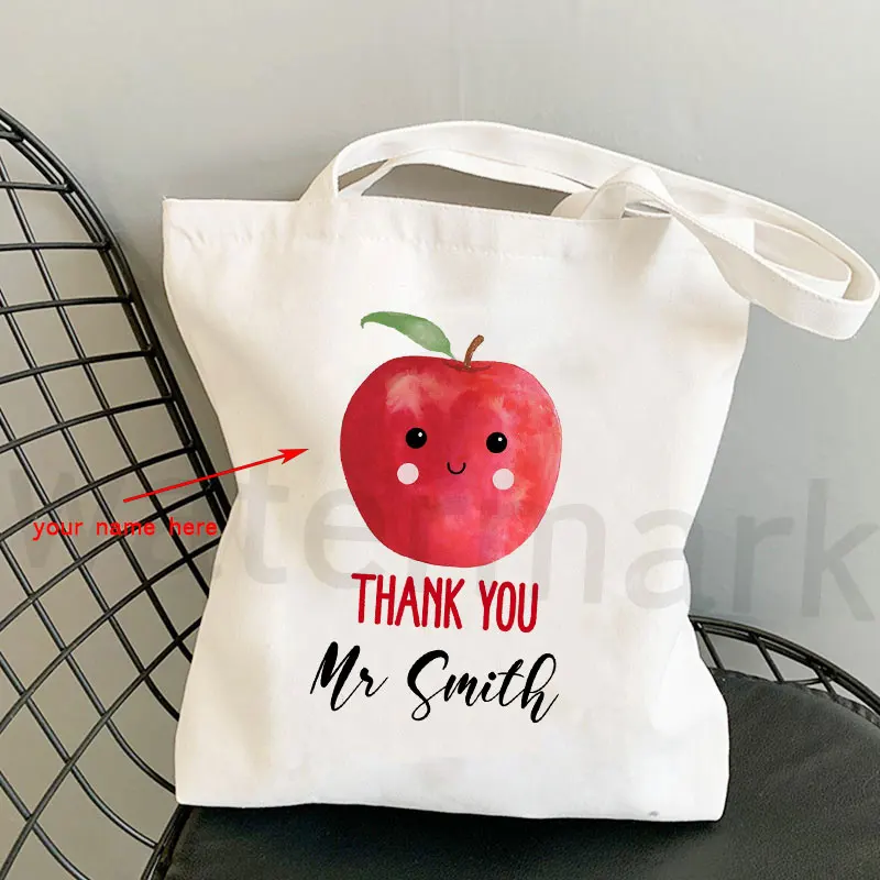 Personalized Rainbow Women Canvas Tote Teacher Shopping Bag Teacher Life Reusable Eco Shopper Shoulder Bag Book Bag Fashion Gift