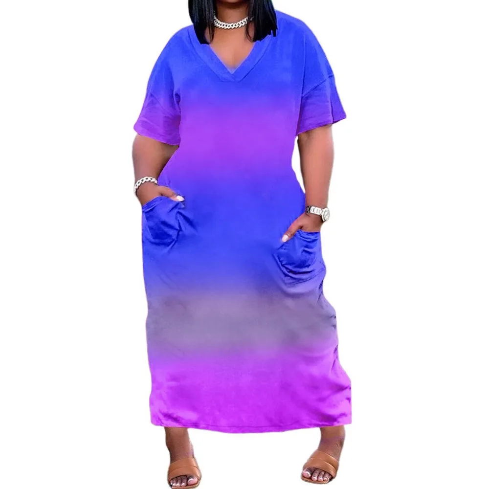 SOMO Plus Size Casual Boho Loose Women Dress Summer V Neck Short Sleeve Female Oversize Beach Party Dress Wholesale Dropshipping