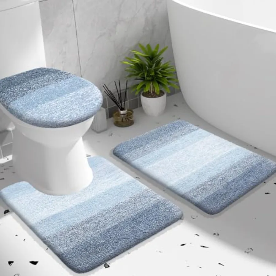 

Набор ковриков для ванной из 3 предметов: мягкий впитывающий коврик из микрофибры, U-образный контурный коврик для унитаза и чехол для крышки унитаза, быстросохнущие, машинная стирка