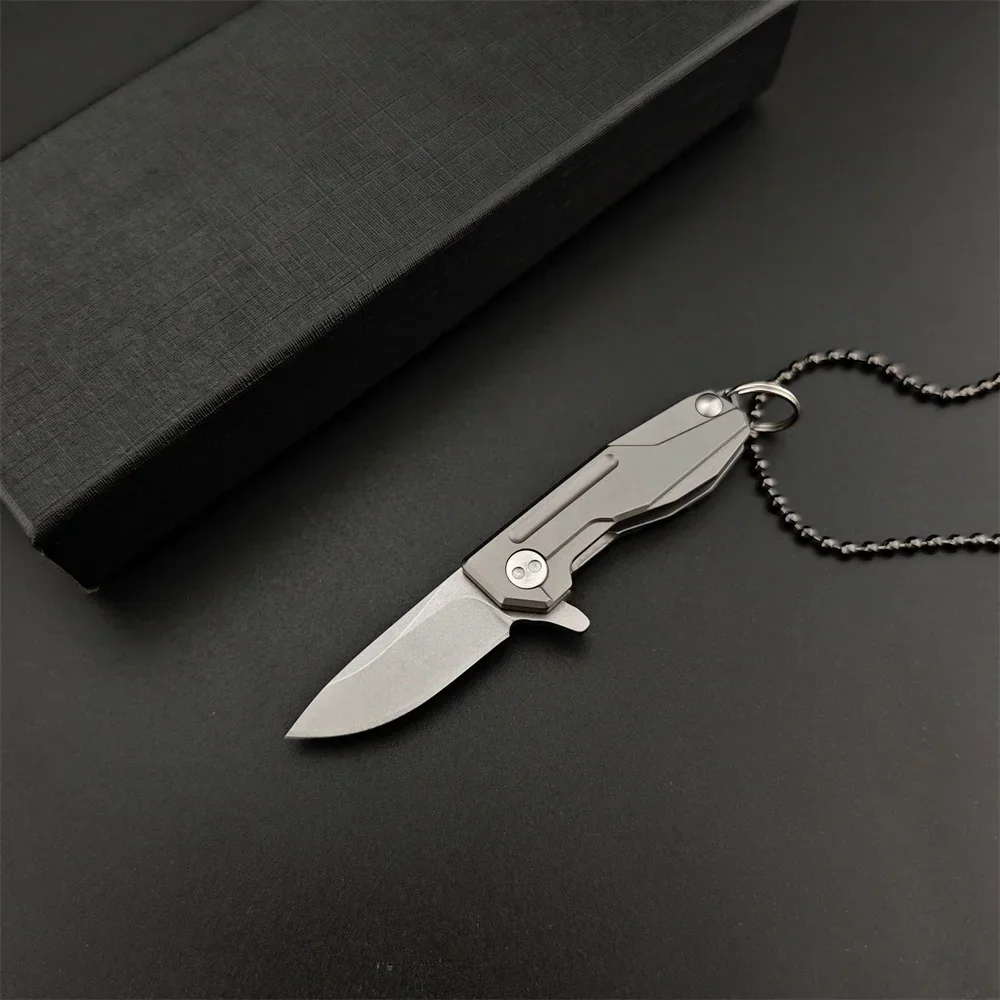 

Outdoor Small Pocket Fishing Folding Knife D2 Blade Titanium Alloy Handle Tactical Knives Camping Hunting EDC Defense Tool