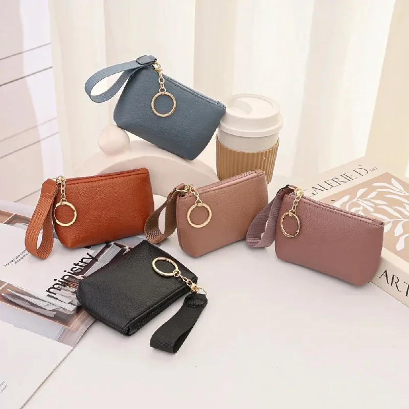 Mini PU Leather Wallet Coin Purse Key Bag Fashion Key Holder Pocket Card Storage Bag Multifunctional Zipper Coin Pouch