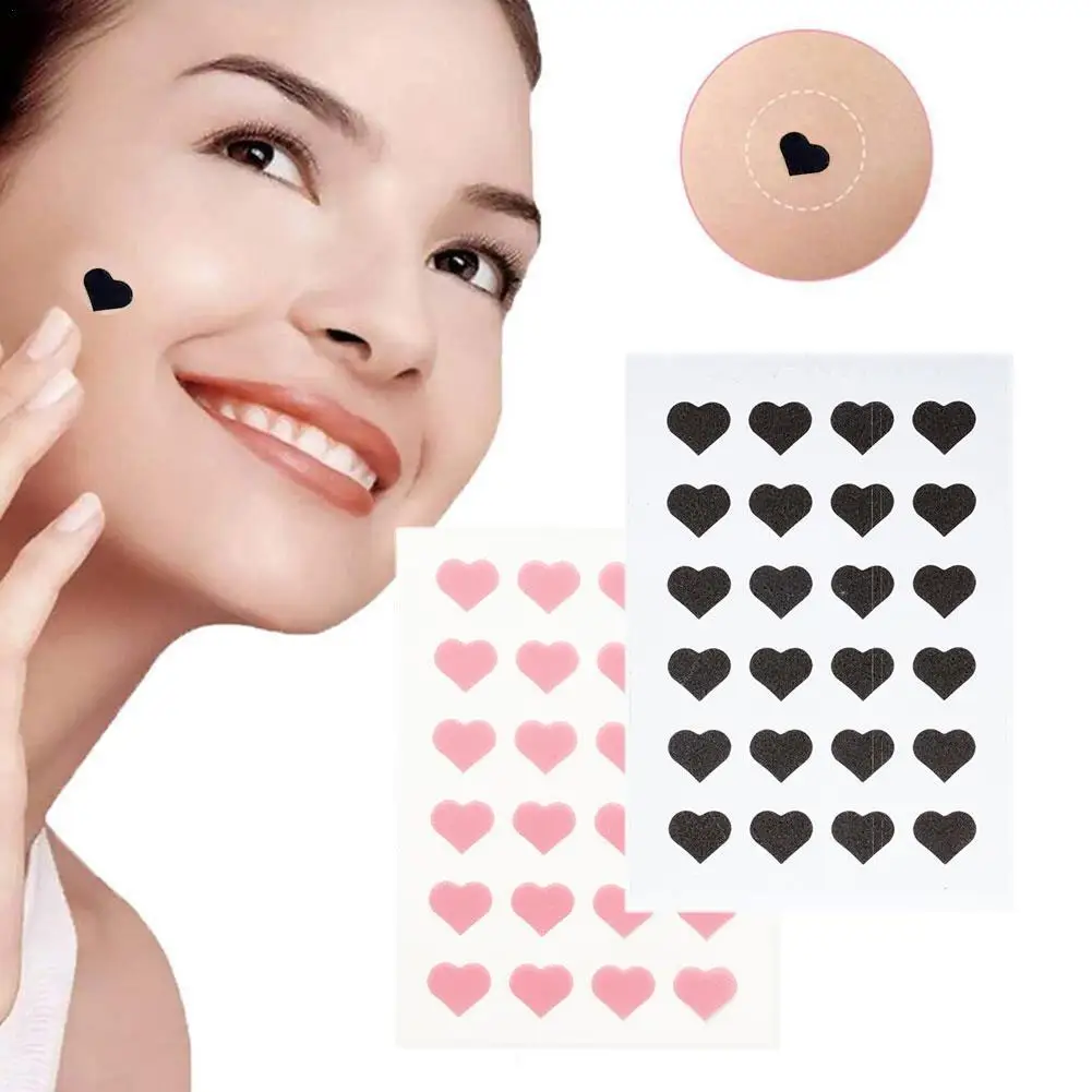  Cute Heart Shaped Acne Treatment Sticker Invisible Acne Cover Removal Pimple Patch Skin Care 25 Counts Pink/Black