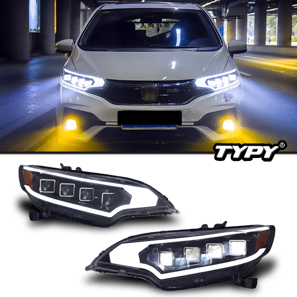 

TYPY Car Light For Honda Fit GK5 Headlights 2014-2020 DRL Full LED Projector 4 Lens Head Lamps Turn Signal