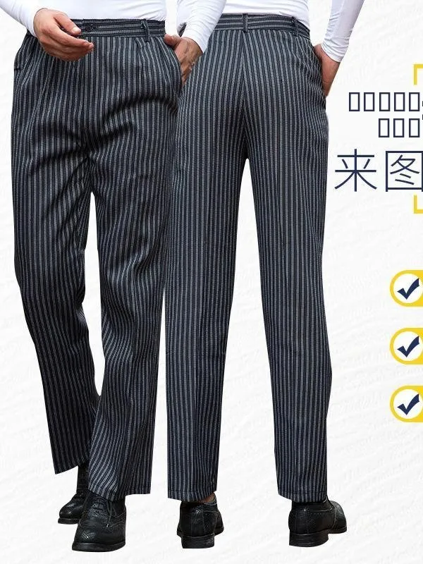 

Casual Cotton Men's Loose Straight Leg Pants Kitchen Workwear Striped Trousers Faionable Urban Sle mid Waist Long Pants