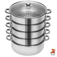 5 Tier Thick-bottomed Stainless Steel Steamer Pot Food Steamer, 10-inch Pot with Tempered Glass Lid Cooking Multipurpose
