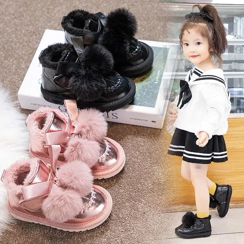 Kids Snow Boots for Girls Plush Warm Cotton Shoes Casual Non-slip Ankle Boots Pink Princess Children Shoes Bota Infantil Menina