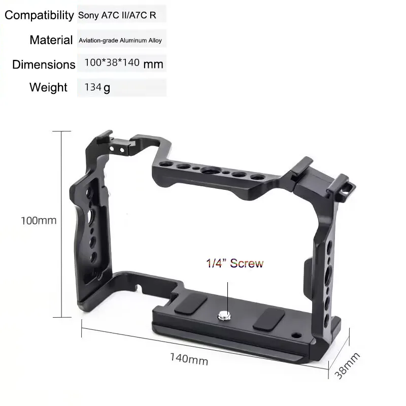 PyroGraphy A7C II Cage Kit Handheld Shooting Kit with Full Cage Built-in Rosewood Hand Grip Top&Side Handle Grip for Sony A7C II