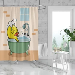 1PC, 180x180cm bathroom polyester shower curtain, mold resistant, waterproof, perforated with hooks, cartoon yellow duck