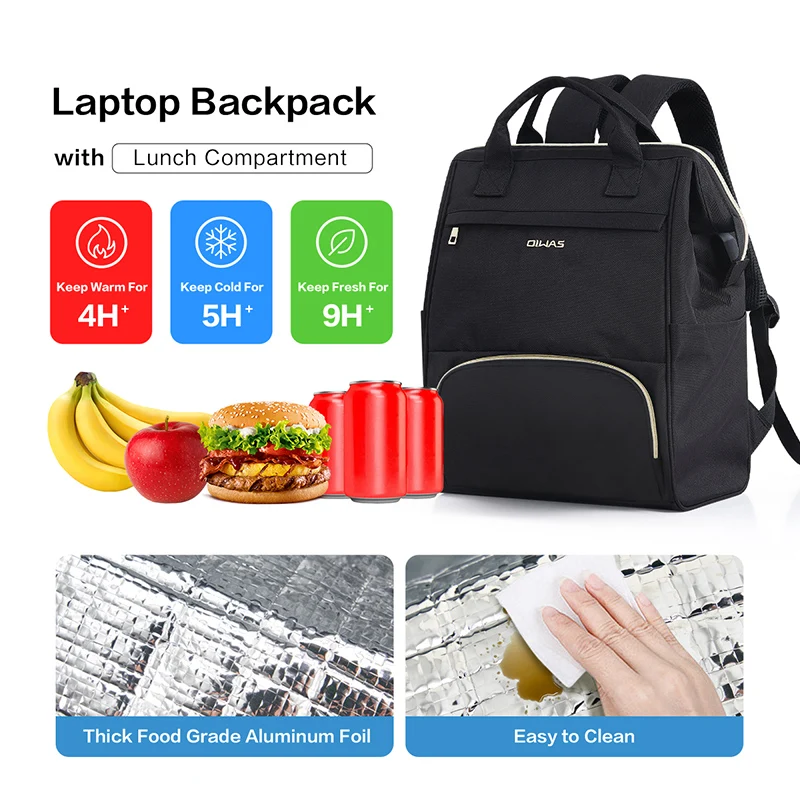 Oiwas Lunch Rugzak Voor Vrouwen 15.6 Inch Laptop Rugzak Geïsoleerde Koeler Rugzak Met Usb Poort Mannen Reizen Werk Picknicks Wandelen