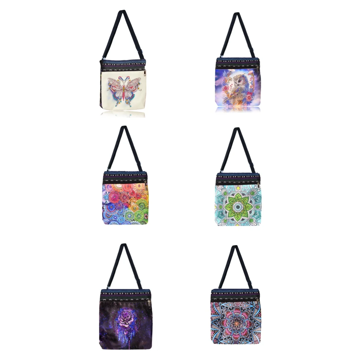 

1 набор алмазной живописи «сделай сам» с животными/цветками/узором, холщовая сумка через плечо с ромбовидной художественной сумкой через плечо