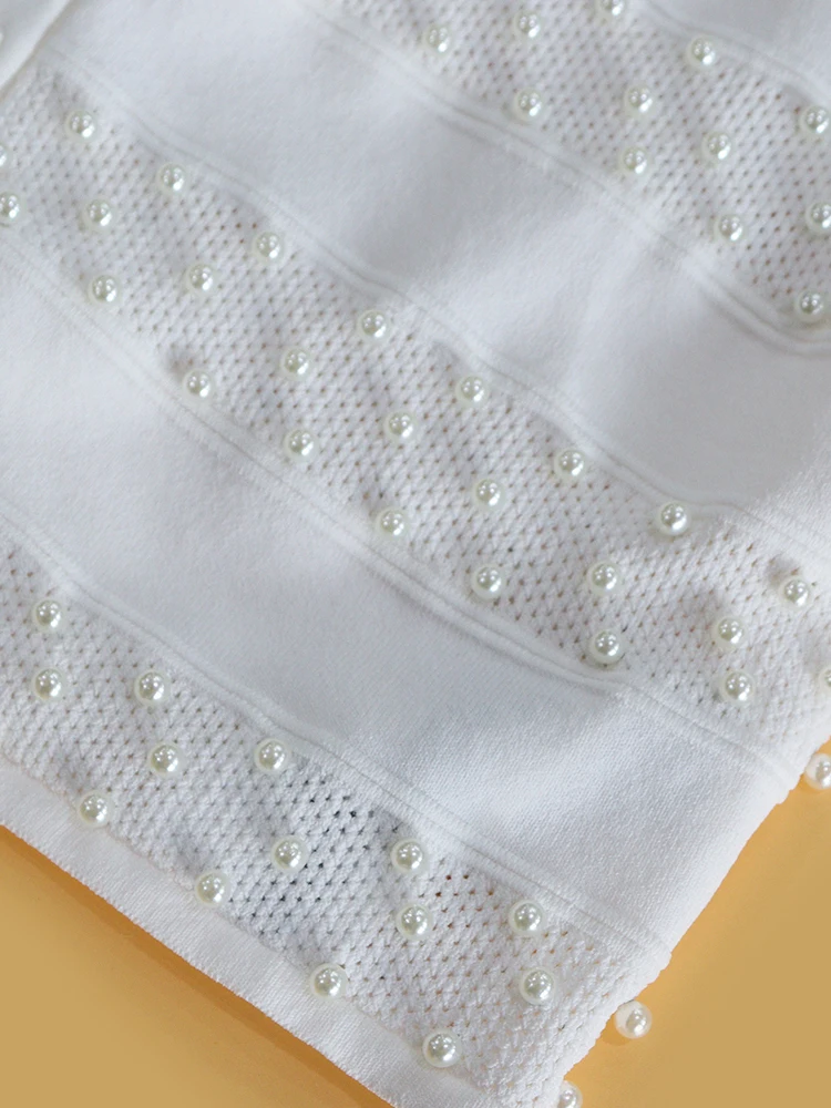 Maglieria Heidd Heavyweight Pearl Detail Bianco ort Sve Faion Lusso da donna Sle rotondo Ne ort Lunghezza Fibra di poliestere