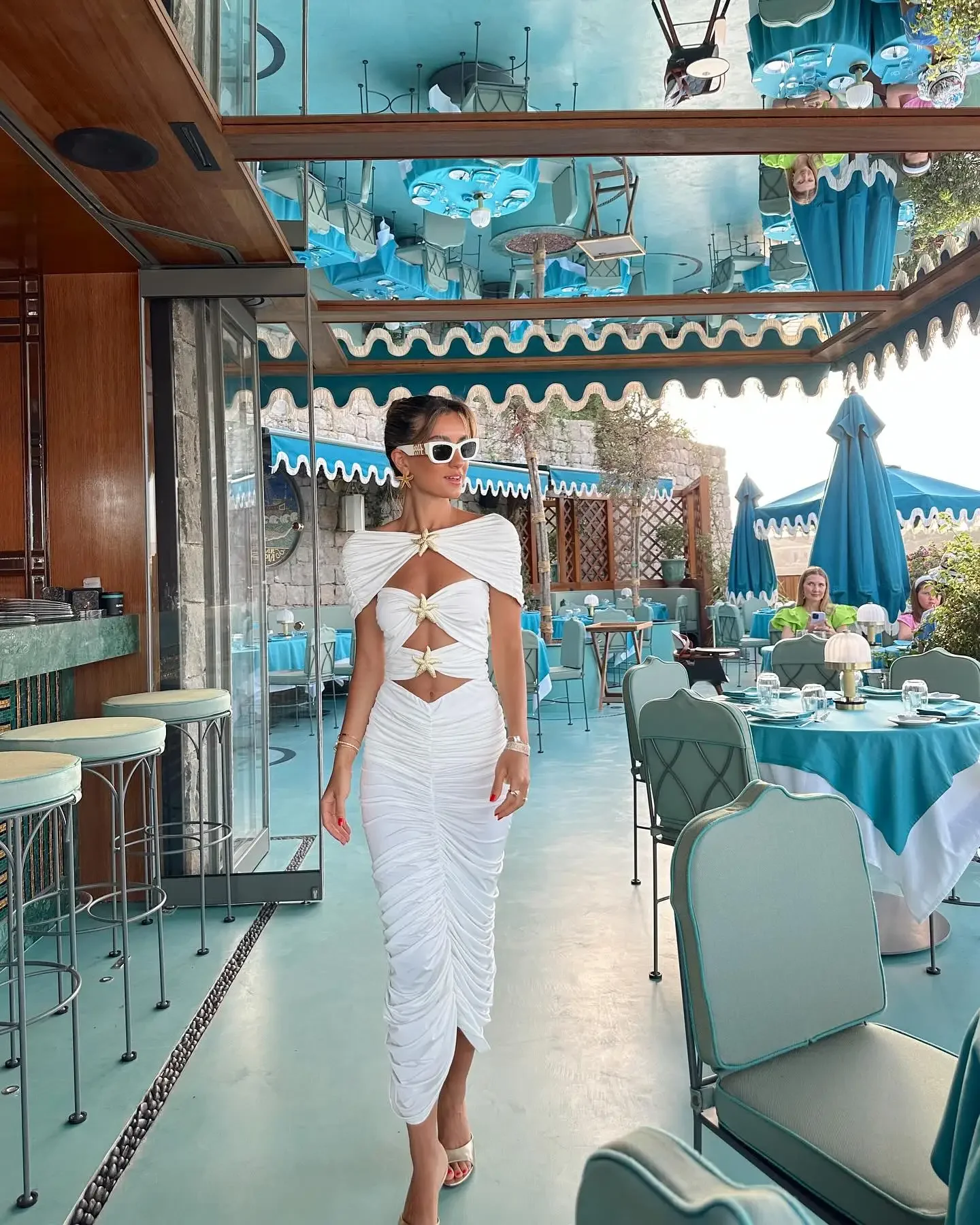 Fashion Shiny Star Off Shoulder Cut Out Women One Piece Swimsuit And Skirt 4Pcs Set 2025 Trend Sliming Long Dresses Set Outfits