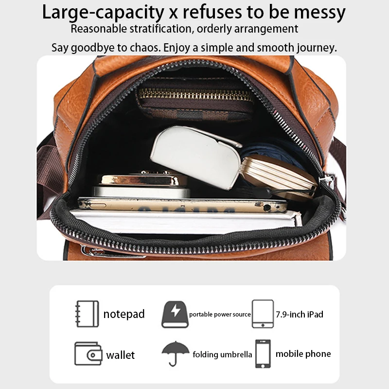 Compact Men's Leather Crossbody Bag, Lightweight Shoulder Bag with Multiple Pockets, Ideal for Travel and Commute Rugged Men's image 3