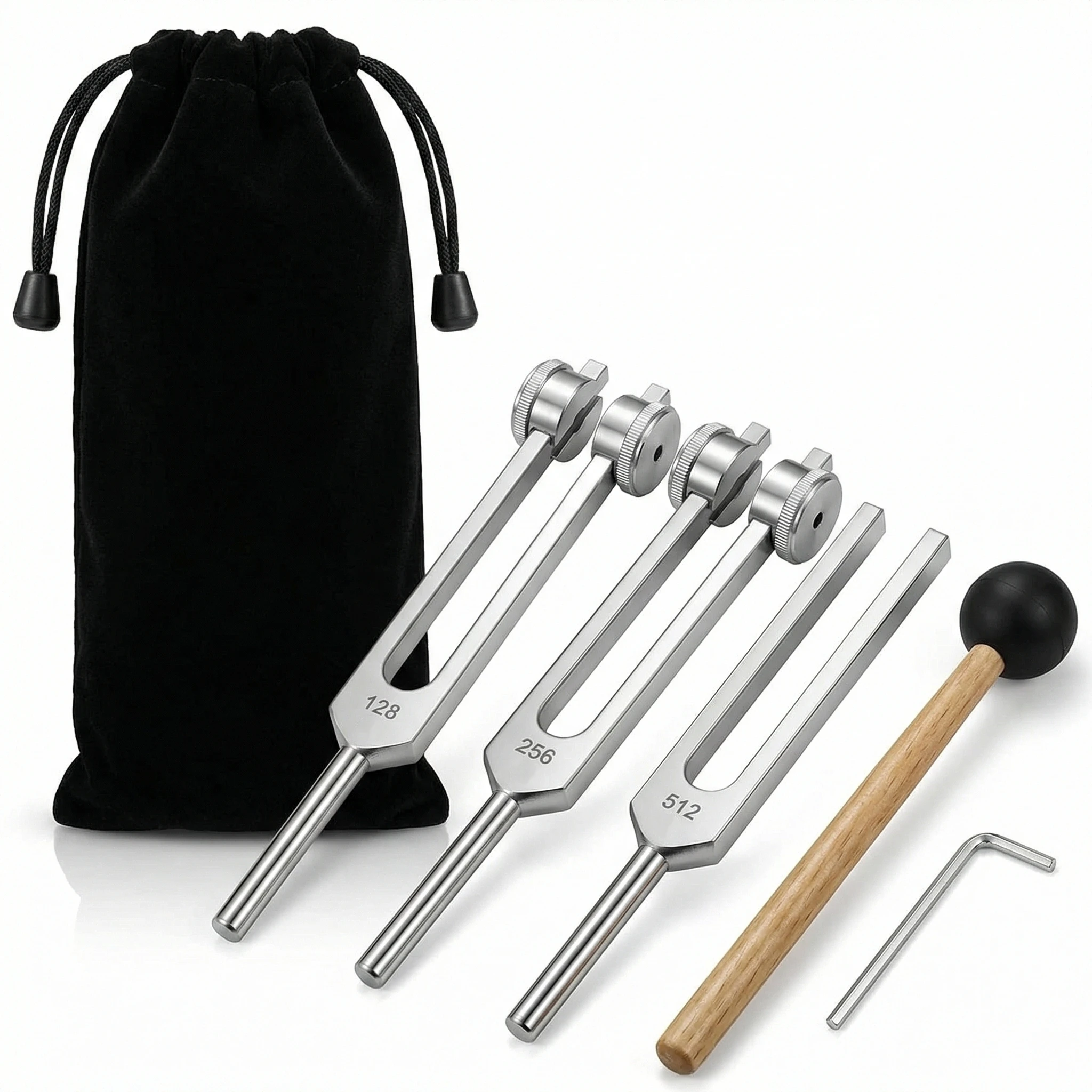 Juego de Diapasones Miwayer 128Hz 256Hz 512Hz con Martillo y Bolsa, Instrumentos Profesionales de Terapia de Sonido para Sanación, Chakra, Yoga